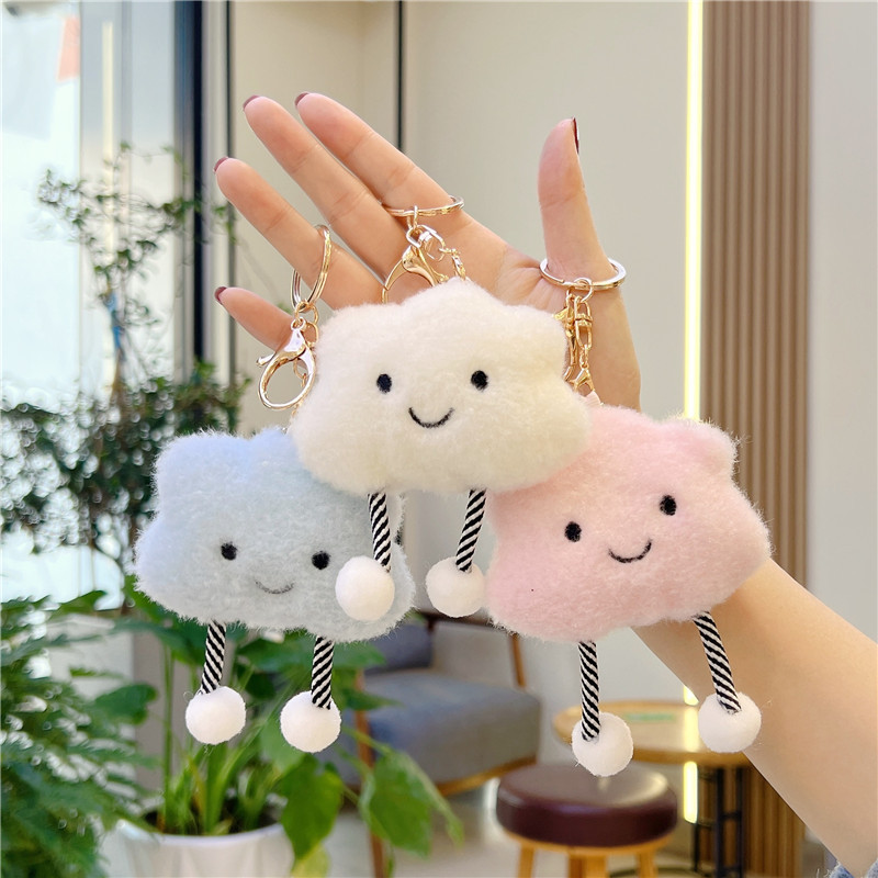 Soft Cute Mini Creative Plush Cartoon Eco-Friendly 3D Shape Baby Toys Kwaii Pink White Cloud KeyChain Bulk