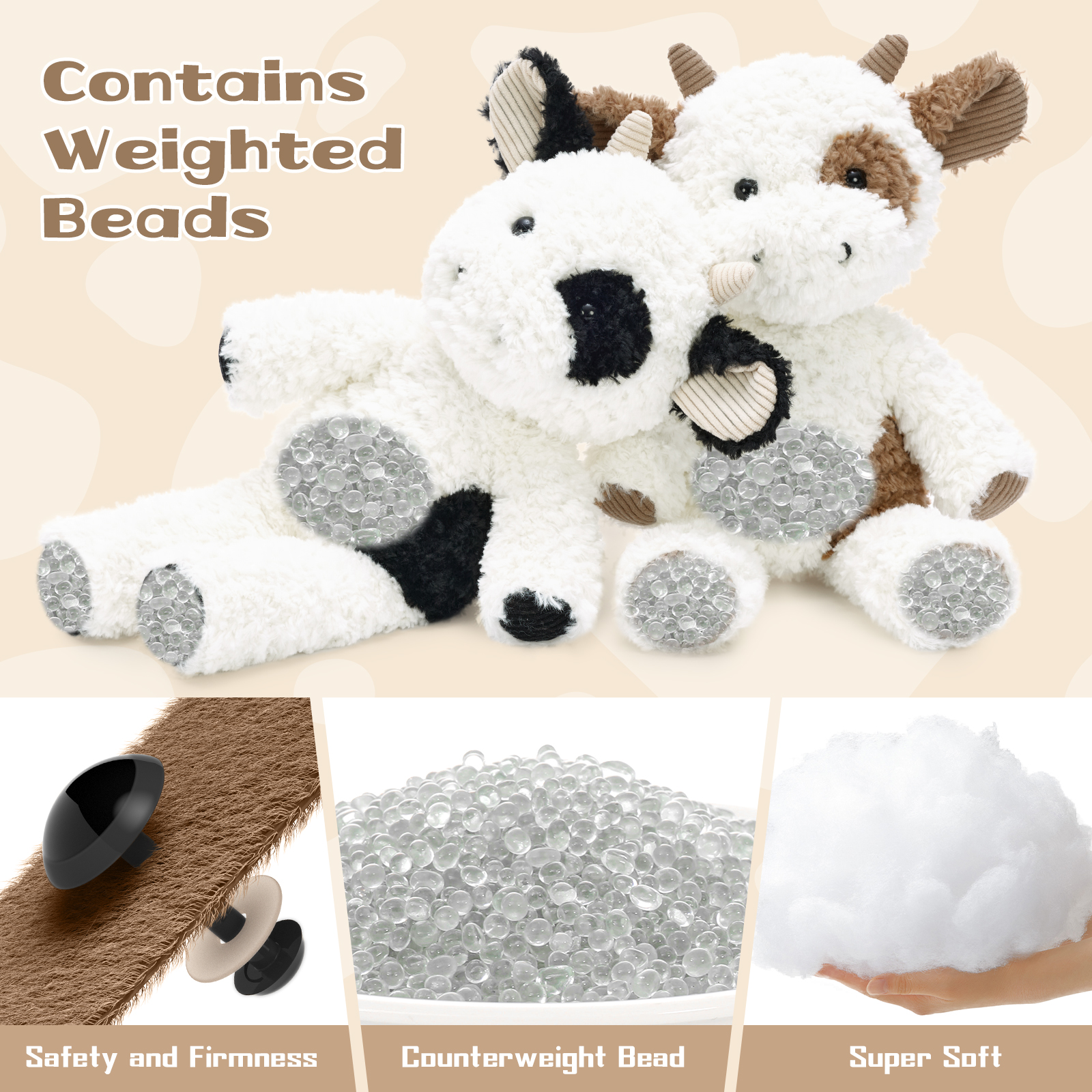 High Quality Baby Super Soft Plush Cow Set 30cm Weighted Beads Kids Calming Sensory Stress Relief Anxiety Sleep Aid Learning
