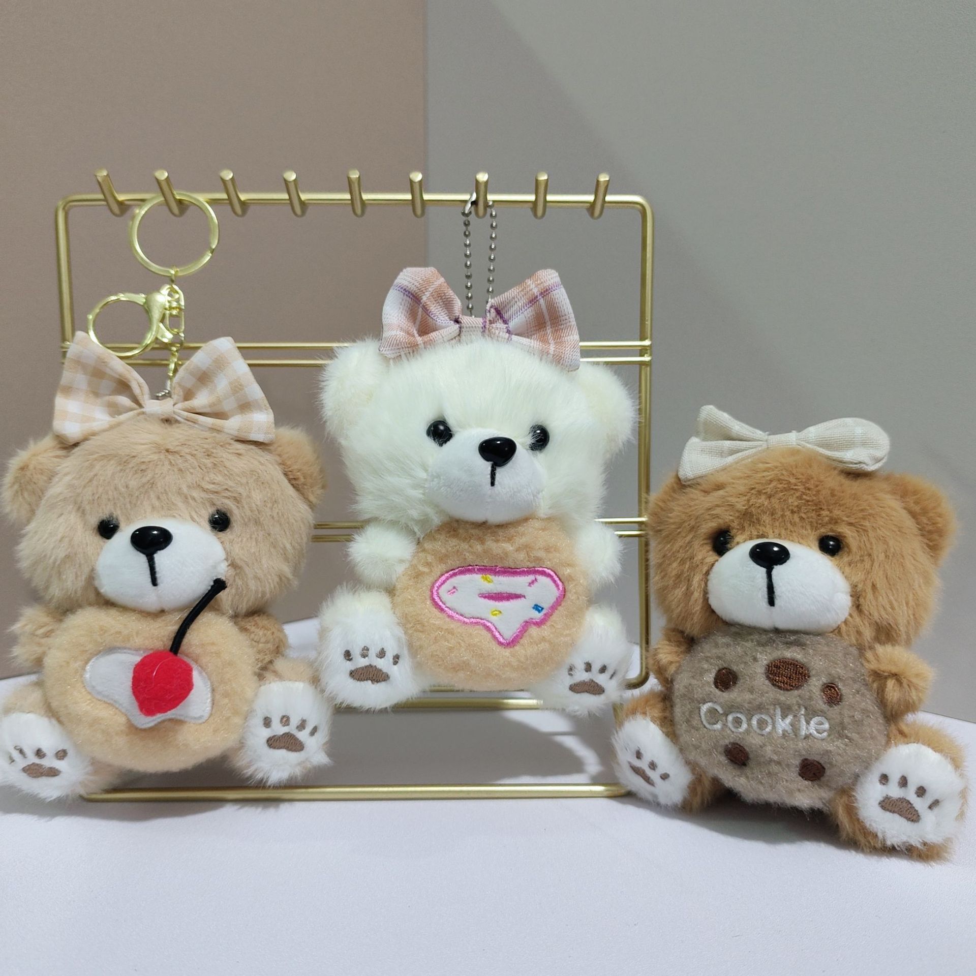 New Design Cute Cookie Bear Pendant Plush Toy Bear Teddy Doll Bag Charm Plush Keychain Customized