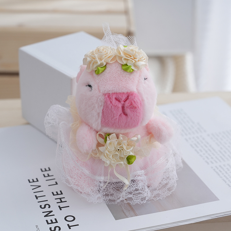 Cute Wedding Dress Capybara Keychain Stuffed Animals Toys