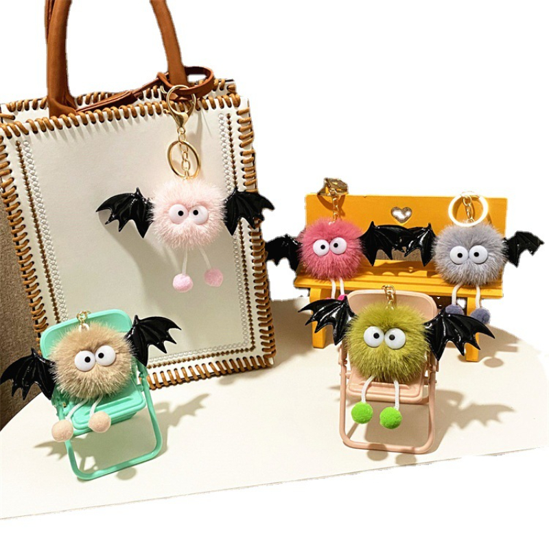 Kawaii Plush Keychains Toys Monster Hair Ball Elf Halloween Cartoon Plush Ball Keyring Cute Demon Bat Bag Decorate Small Gifts