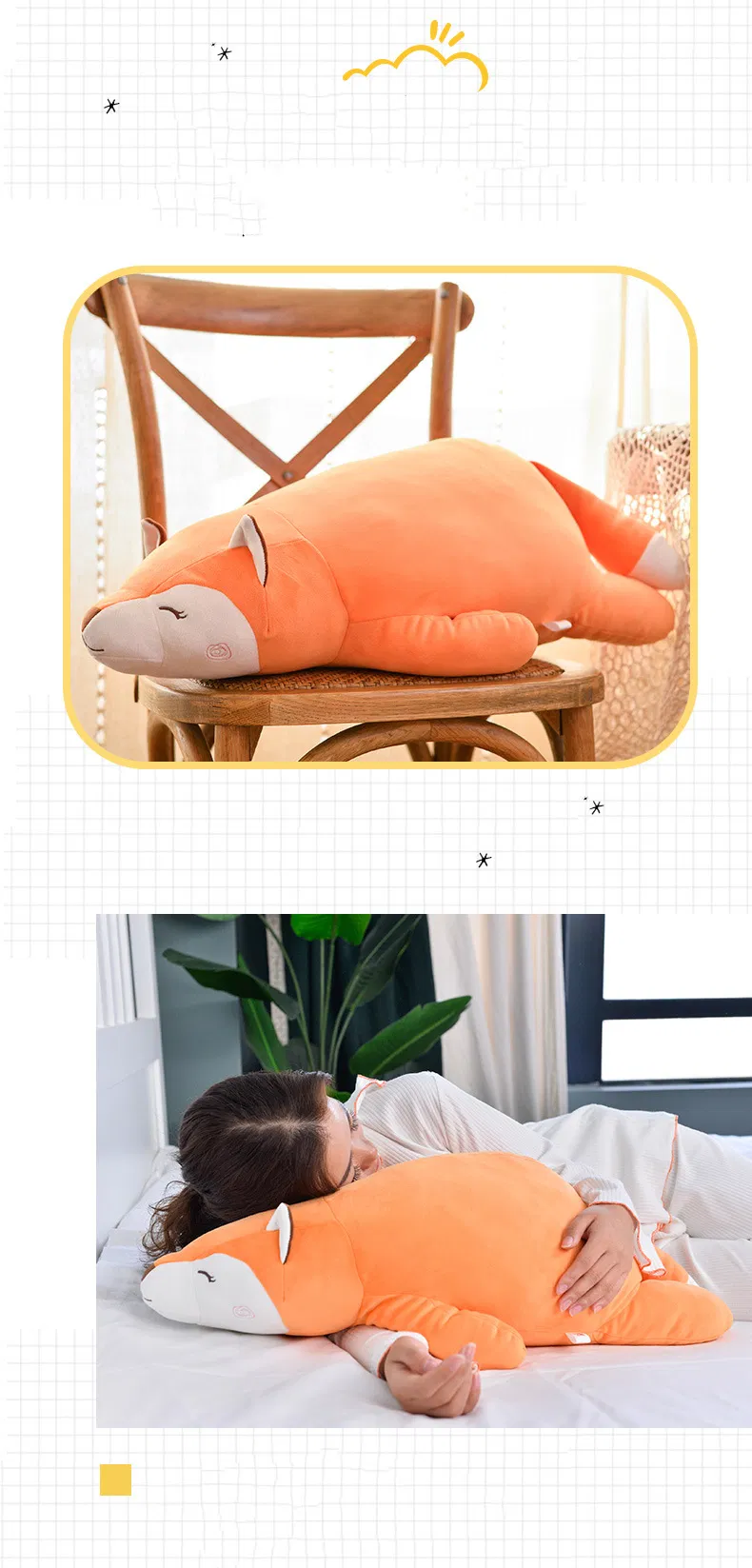 Custom Kids Plush Handmade Cartoon Cute Fox Plush Toy Detail 3