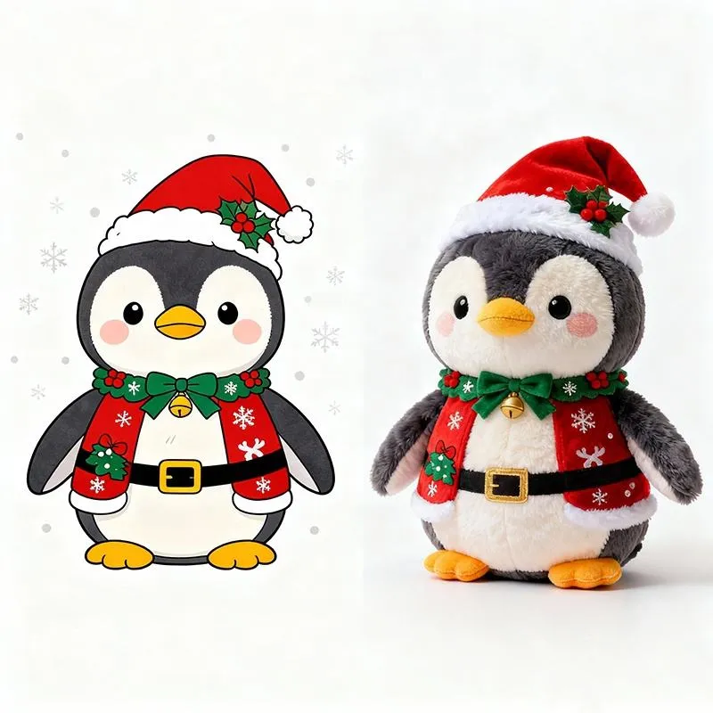 Wholesale Christmas-Themed Cotton Plush Toys Handmade Customizable Little Penguin Stuffed Big Head Toy Customizable Color Size