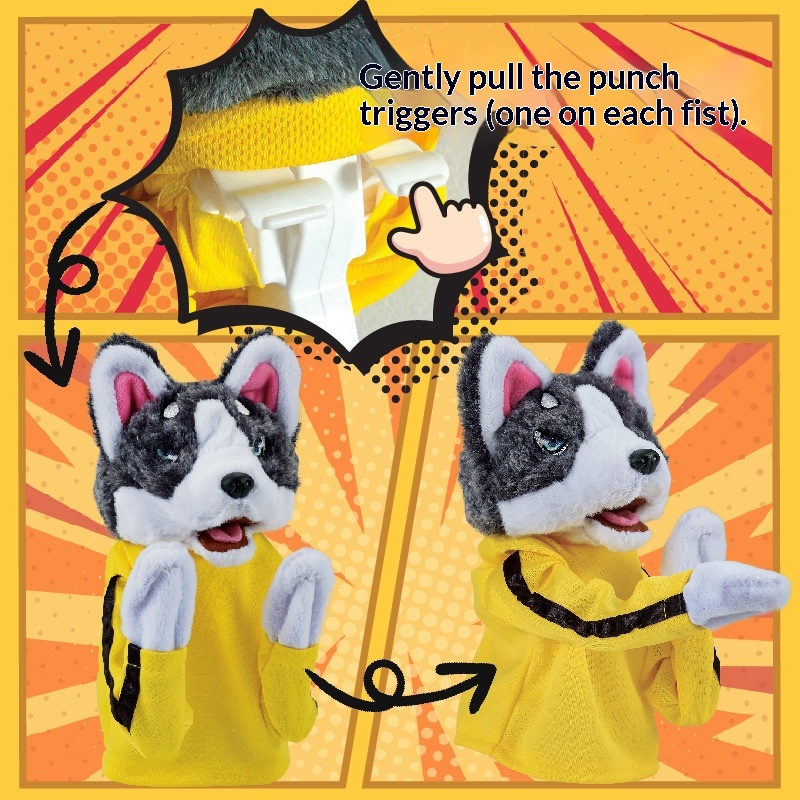 Boxing Dog Plush Toy Interactive Hand Gloves Performance Muppet Husky Animal Vocalizable Finger Doll 31cm-50cm for Youth