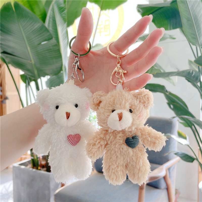 Cute Baby Bear Teddy Plush Doll Keychain Soft Blush Pendant with Bag Accessories
