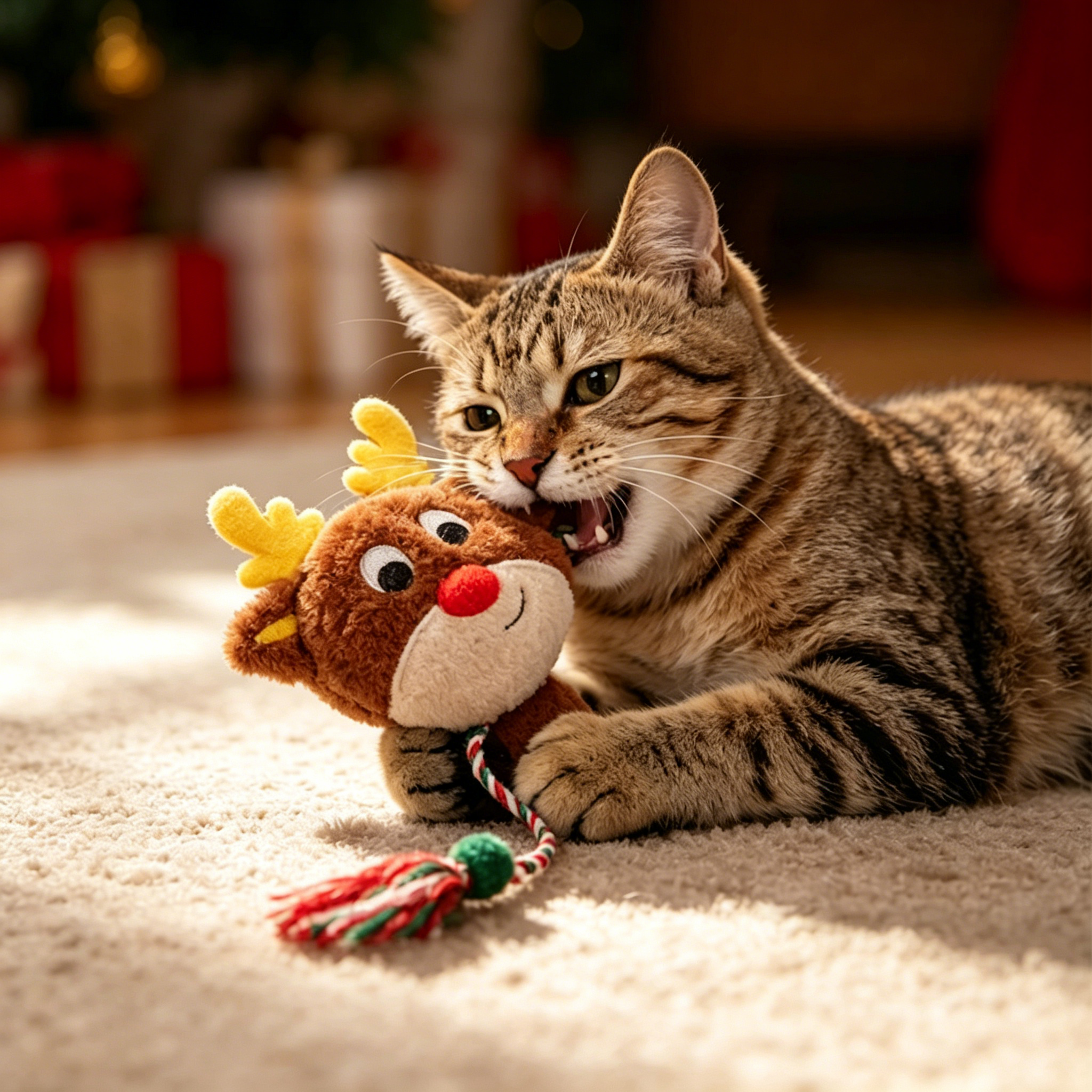 OEM/ODM Luxury Christmas Themed Durable Squeaky Catnip Cat Toy Custom Brand Packaging Eco-Friendly Soft Plush Chew Toy Holiday