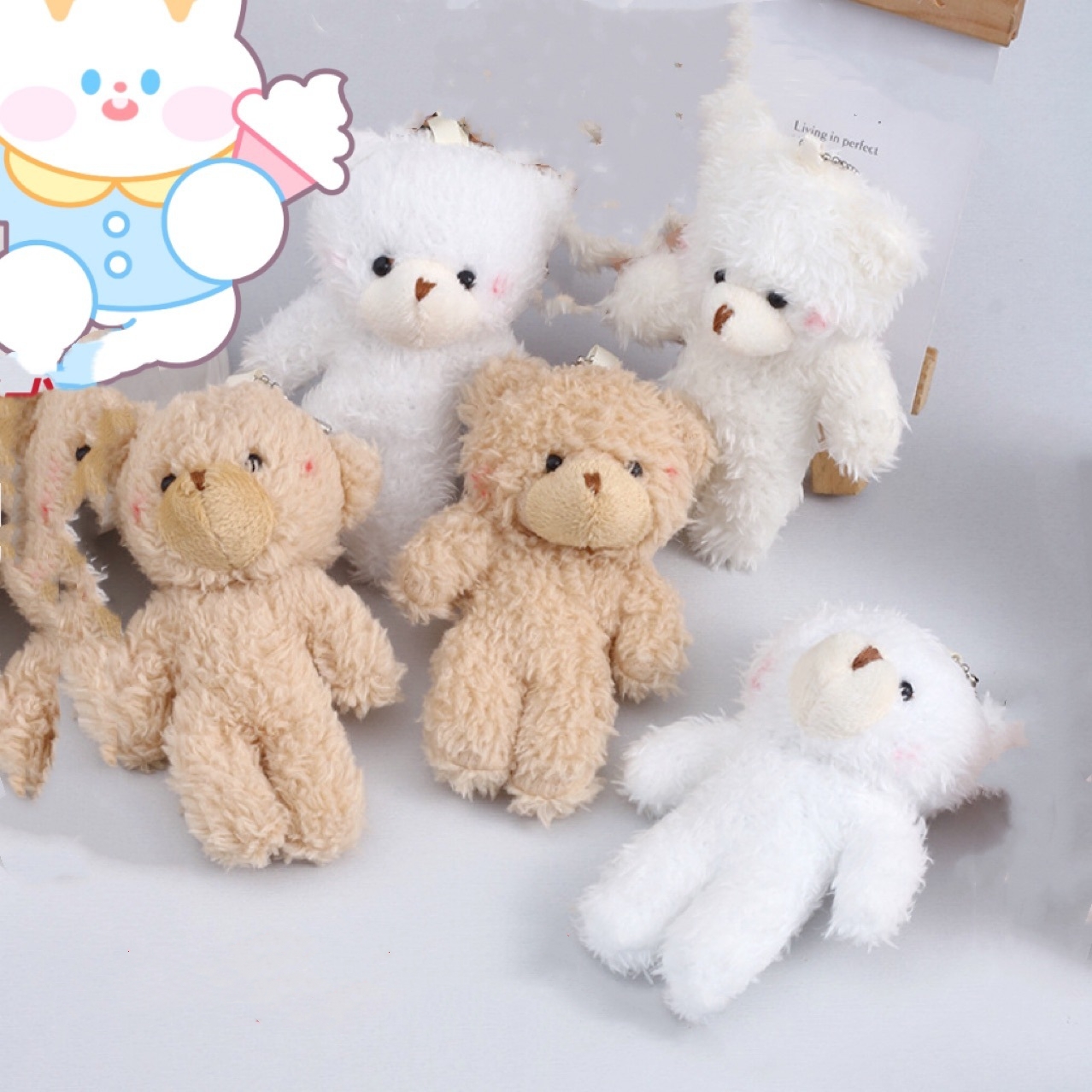 12cm Cute Anime Design Soft Eco-Friendly Light Embossed Teddy Bear Plush Keychain Toy Decor Charm for Weddings Valentine's Day