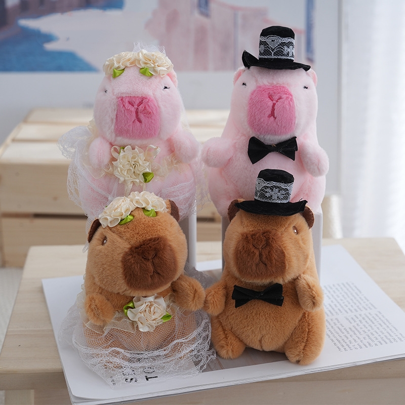 Cute Wedding Dress Capybara Keychain Stuffed Animals Toys Peluches Key Chain Couple Plush Keyring Toys Plushie Claw Machine Doll