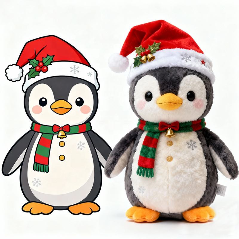 Wholesale Christmas-Themed Cotton Plush Toys Handmade Customizable Little Penguin Stuffed Big Head Toy Customizable Color Size
