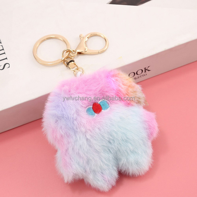 Cute Soft Plush Lightweight Key Chains Custom Pom Pom Fluffy Doll Toys Bag Holder Pendant
