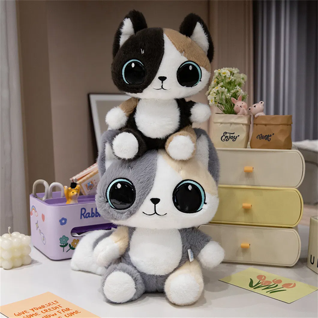 Fluffy Cat Plush Collectible Soft Big Eyes Cute Gift Mascot Toy