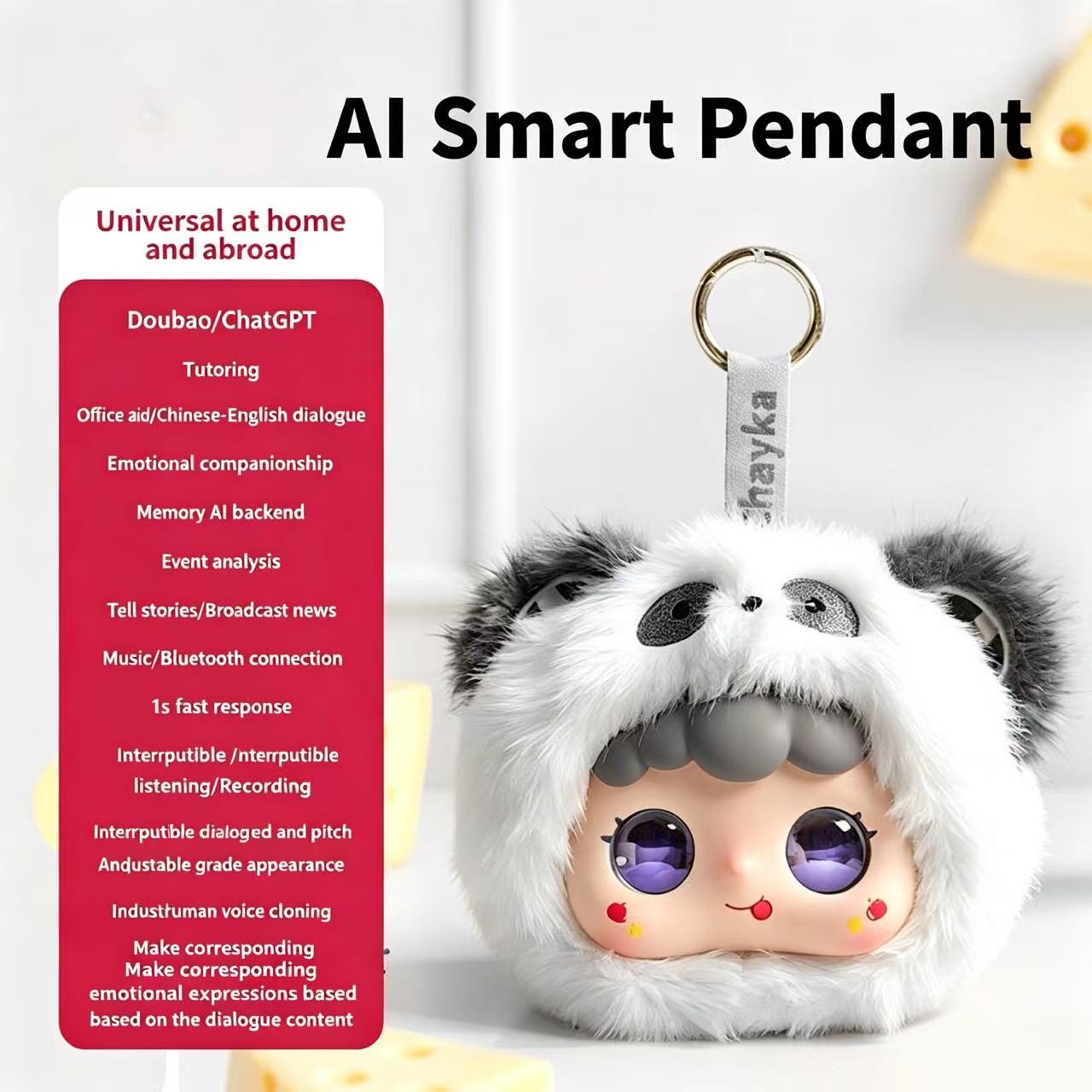 AI Emotional Eye Smart Plush Toy Multilingual Interactive Doll Fashion Bag Pendant Kawaii Companion Plush Key Chain for Gift