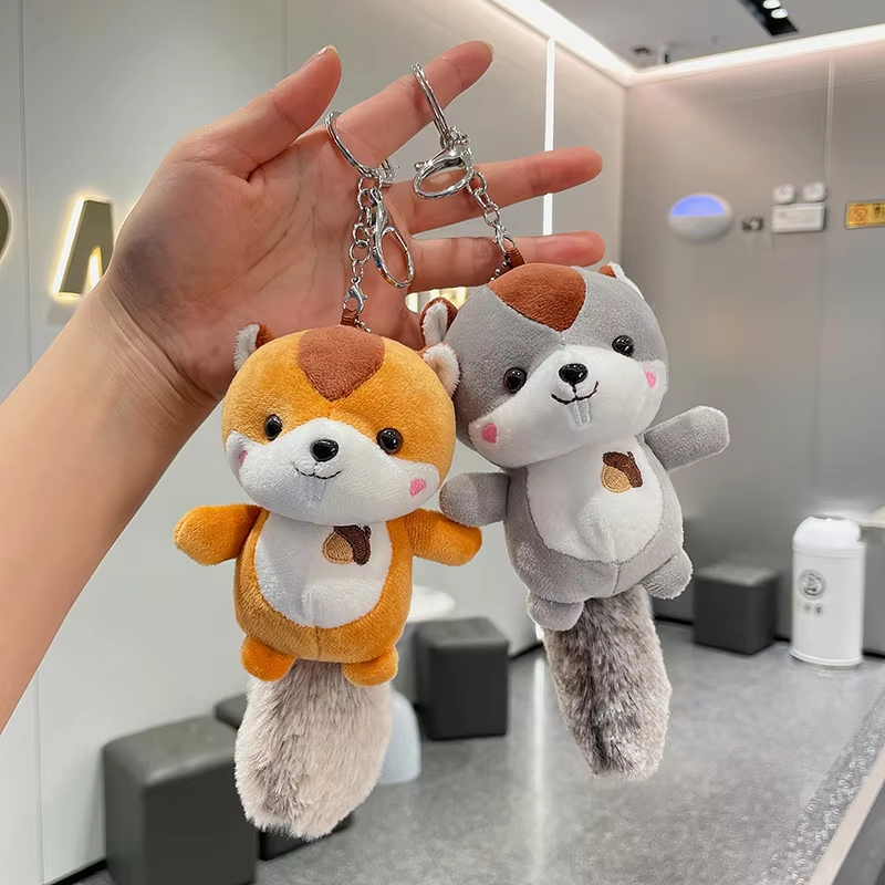 UYEAH Custom Design Mini Cartoon Squirrel Plush Keyring Doll Soft Stuffed Kids Animal Toy Keychain For Gift Car Mobile Phone Bag