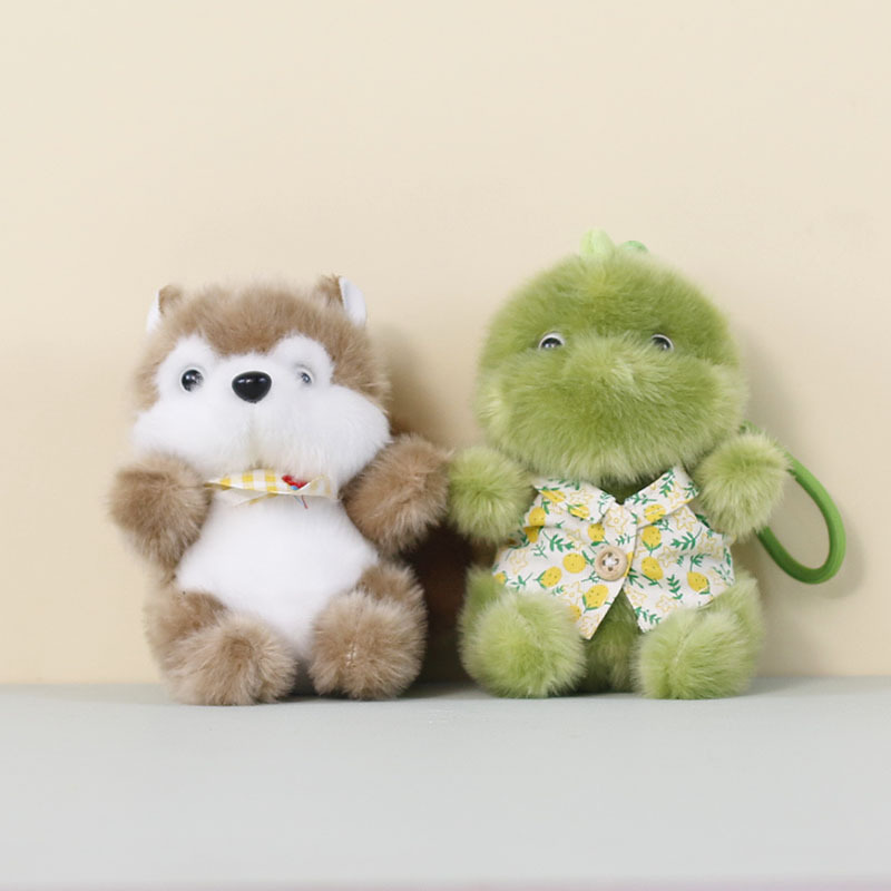 Wholesale Cartoon Dog Plush Keychain Pendant OEM Cute Fluffy Dinosaur Plushie Keyring Soft Doll Stuffed Animal Toy for Gift