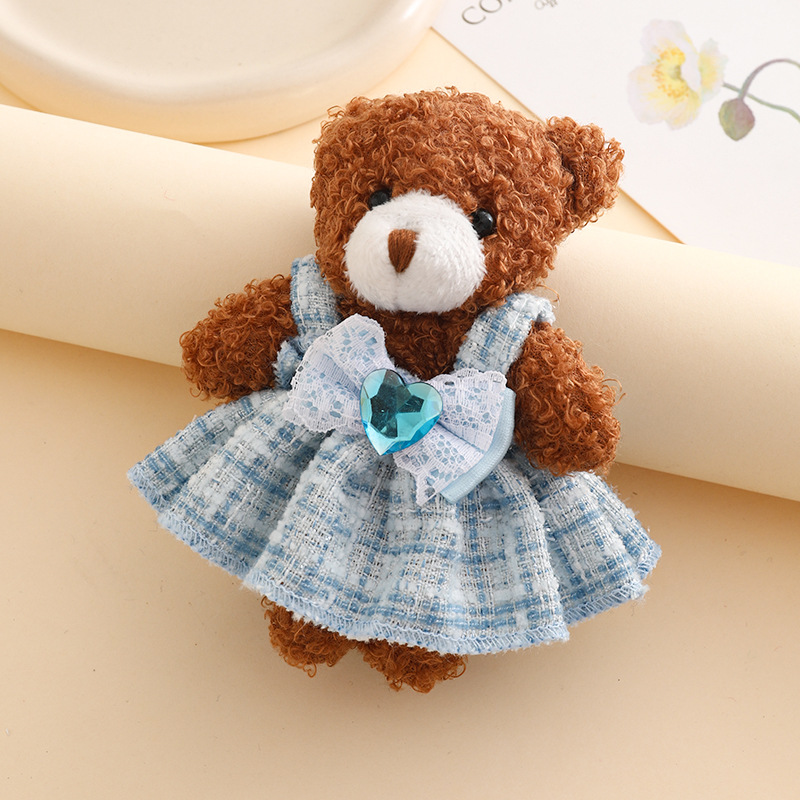 Cute Key Chain Stuffed Animals Toys Keychain Floral Burlap Bear Plush Doll Backpack Charm Ornaments Plushie Keychains Toys