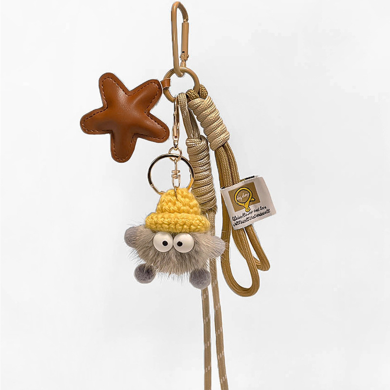 Cute Coal Ball Cartoon Car Soft Plush Keychain Doll Bag Pendant Accessories Christmas Gift Bag Charm Fur Pom Pom Keychain