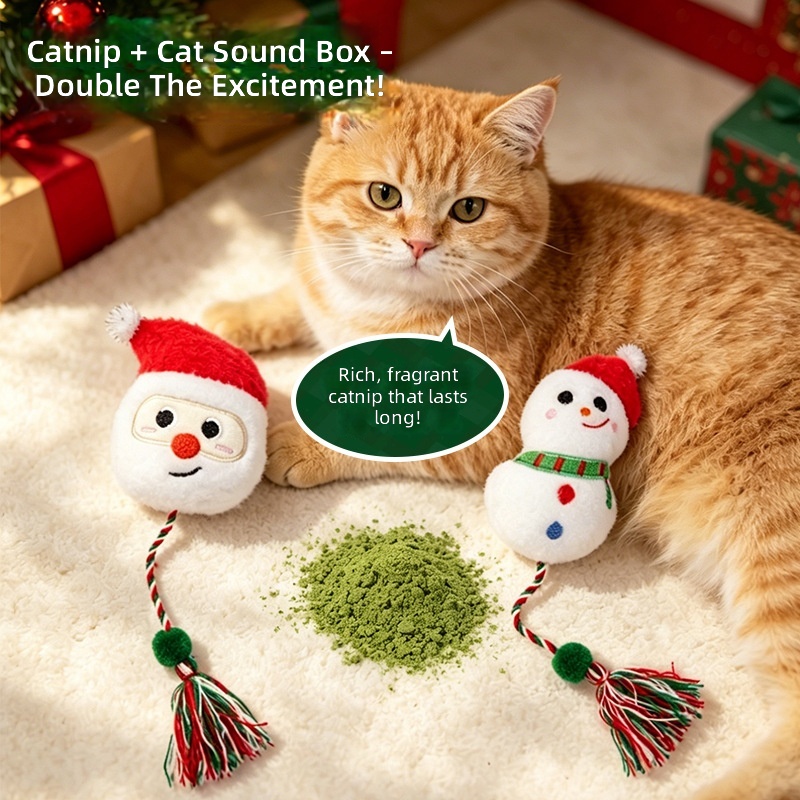 OEM/ODM Luxury Christmas Themed Durable Squeaky Catnip Cat Toy Custom Brand Packaging Eco-Friendly Soft Plush Chew Toy Holiday