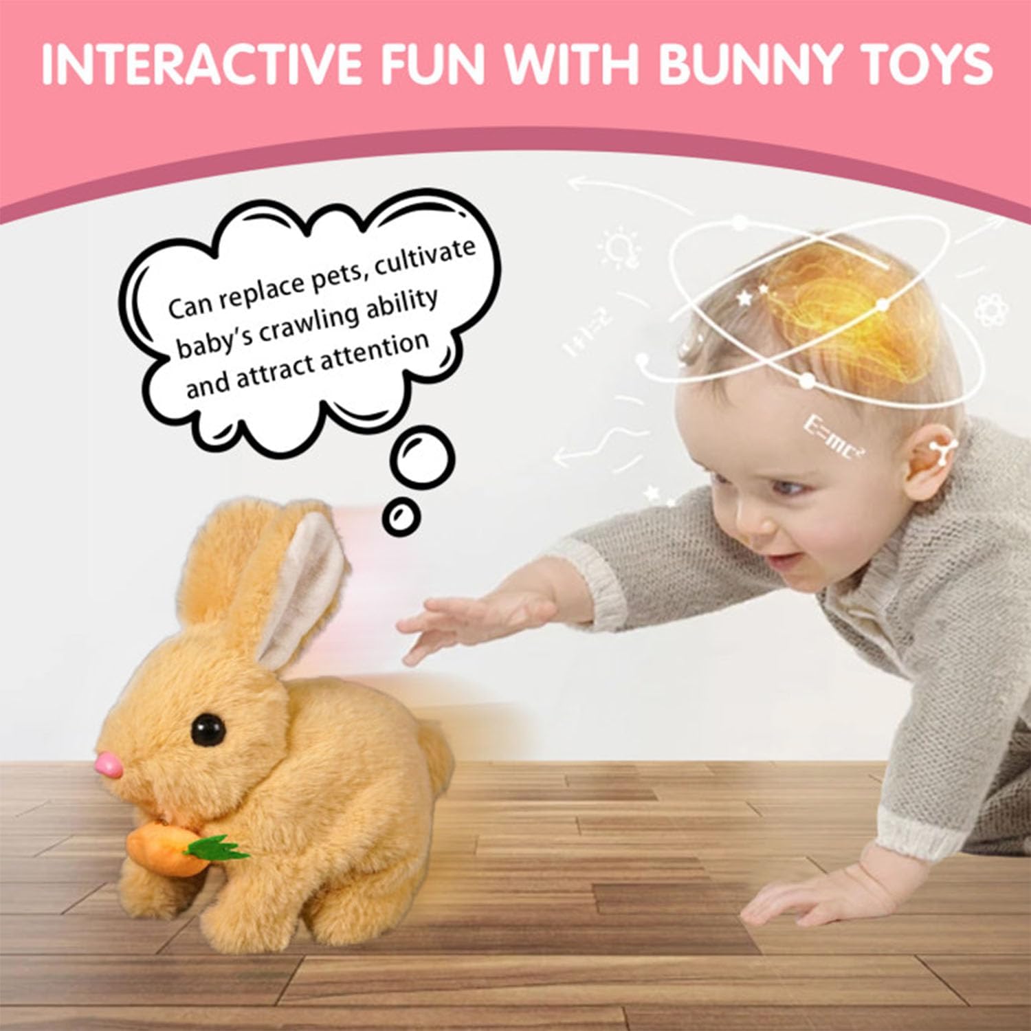 Bunby Brown Realistic Bunny Toy Interactive Stuffed Animal with Jumping Twitching Shaking Ears for Kids