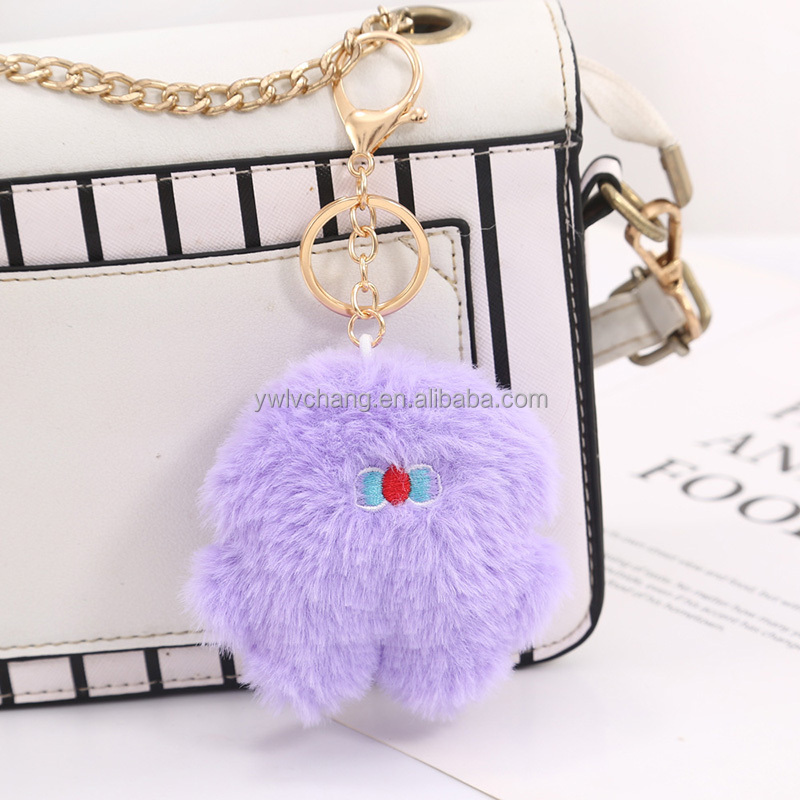Cute Soft Plush Lightweight Key Chains Custom Pom Pom Fluffy Doll Toys Bag Holder Pendant