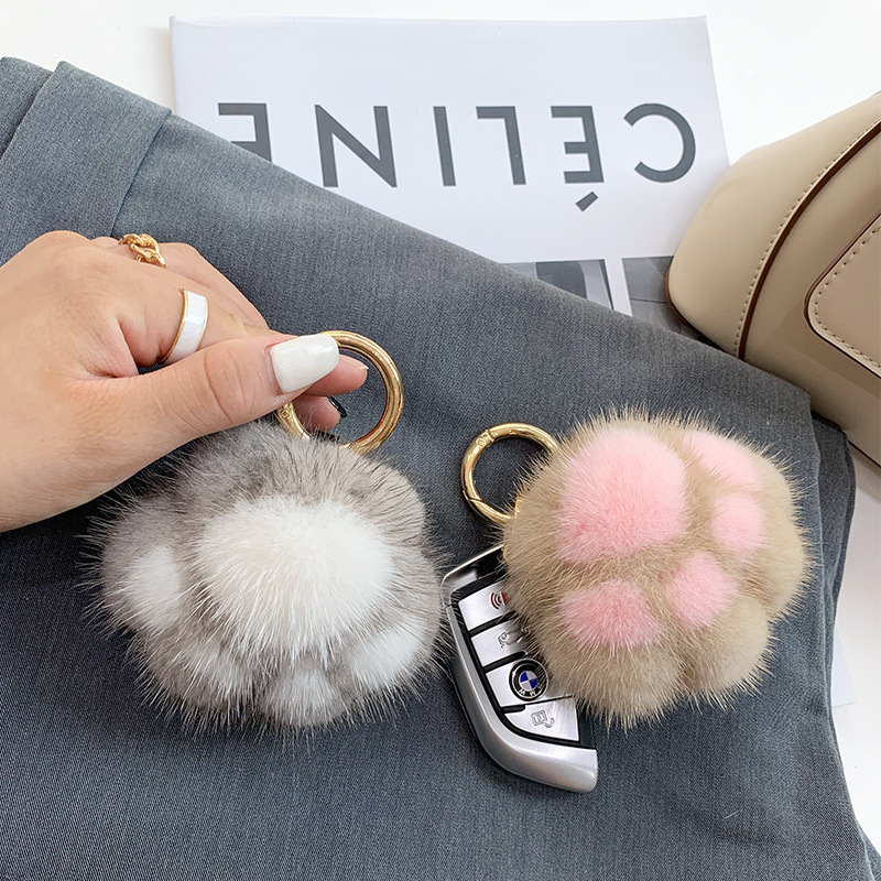 Fluffy Soft Furry Bunny Plush Keychain Stuffed Animal Fur Toy with Pom Pom Ball Accessory for Bag Purse Charm