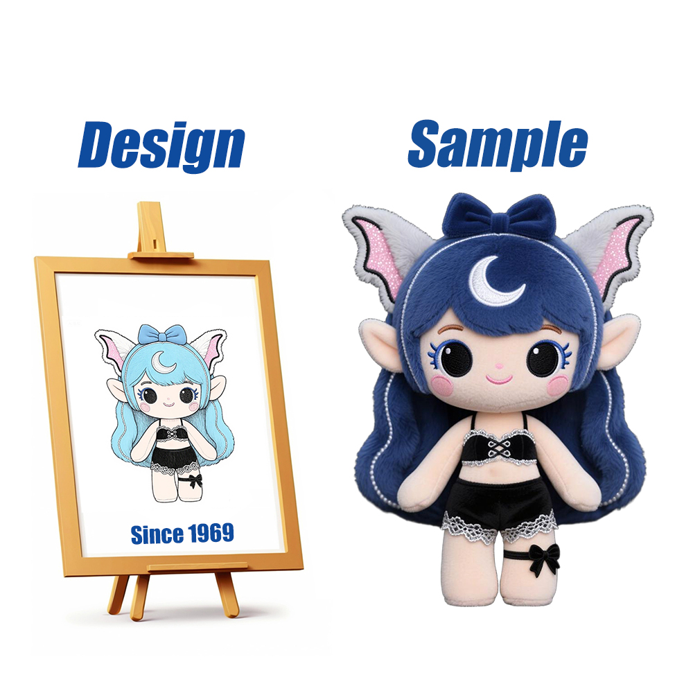 Shengye Customized Plush Toy Factory Lovely Cartoon Embroidery Purple Girl Plush Action Figure Toy With Clothes Eyeglasses Shoes