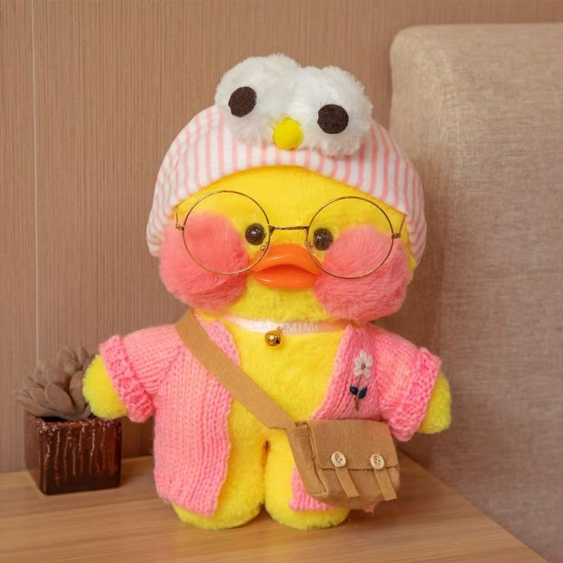 Lalafanfan Cafe Mimi Duck Plush Toy Cute Soft Stuffed Animal with Cartoon Bird Headband Gift for Kids Birthday Christmas