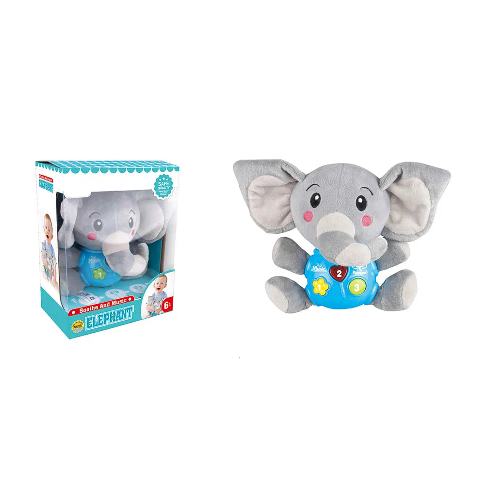 High Quality New Arrive Promotional Gift Educational Kids Plush Elephant Music Baby Toys with Soothing Music and Lights