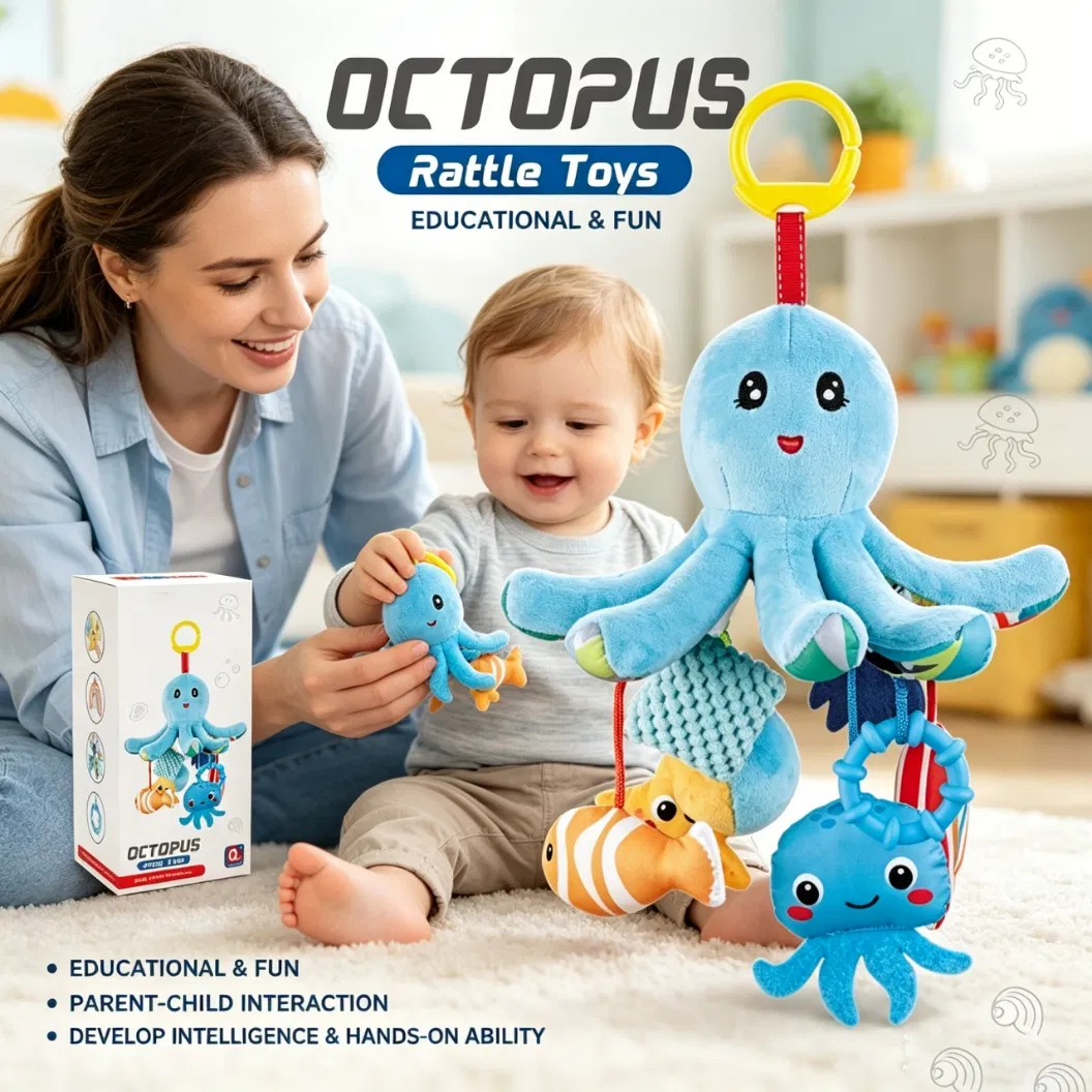 New Baby Toys High Quality Finger Training Soft Plush Stuffed Rattles Trending Octopus Appearance Lathe Hanging Toys Filled PP Cotton Educational Toys Dimensions