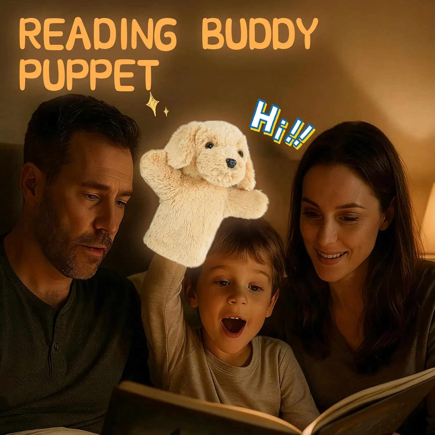 Dog Hand Puppet Domestic Animal Toy Educational Plush for Children Adults Kids Ages 4-8 Family Fun Interactive Play Storytelling Gift Dog