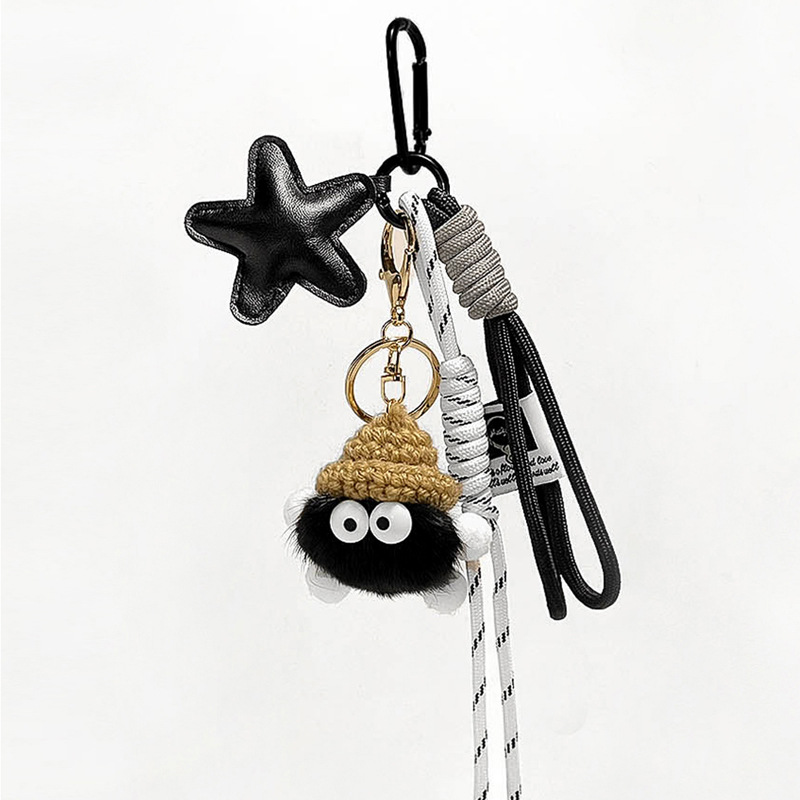 Cute Coal Ball Cartoon Car Soft Plush Keychain Doll Bag Pendant Accessories Christmas Gift Bag Charm Fur Pom Pom Keychain