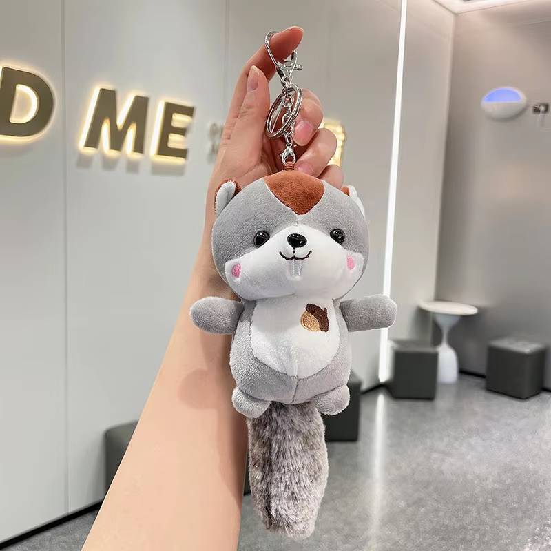 UYEAH Custom Design Mini Cartoon Squirrel Plush Keyring Doll Soft Stuffed Kids Animal Toy Keychain For Gift Car Mobile Phone Bag