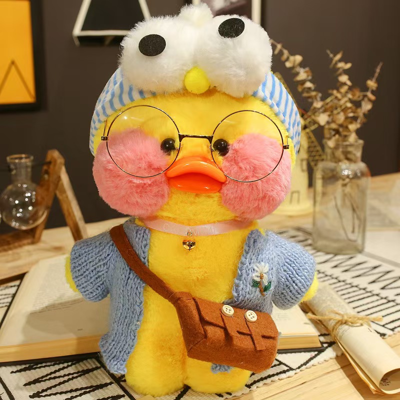 Lalafanfan Cafe Mimi Duck Plush Toy Cute Soft Stuffed Animal with Cartoon Bird Headband Gift for Kids Birthday Christmas