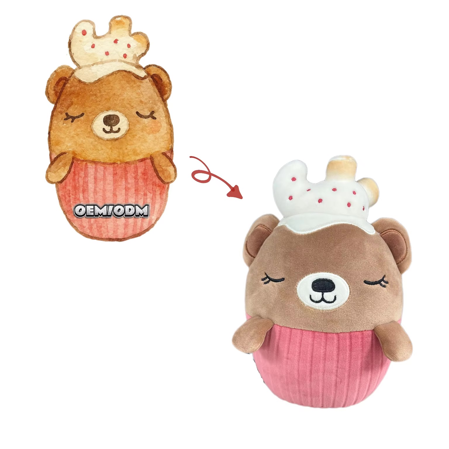 OEM Stuffed Animal Plush Toys Cute Pink Brown Bear Toys Super Soft PP Cotton Stress Relief Children's Gift for Party/Birthday