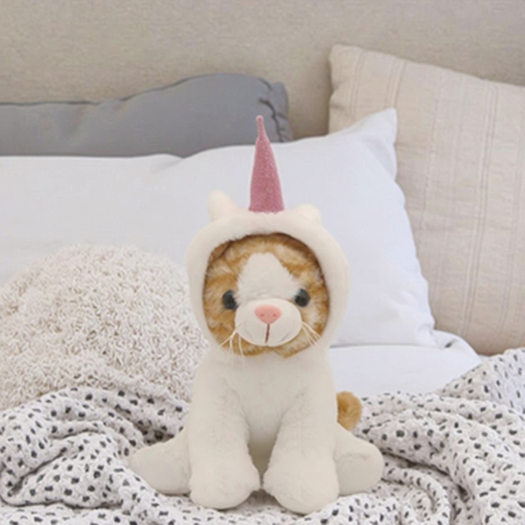 Kawaii Style New Soft Companions Cat with Unicorn Hat Plush Stuffed Animal Doll Adorable Kids Holiday Gifts
