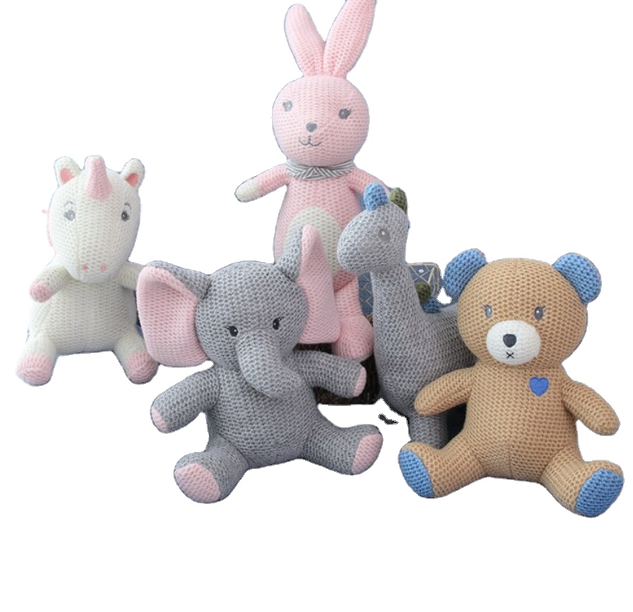 Natural Baby Crochet unicorn Elephant Bear Rabbit Bunny Dinosaur 100% Cotton Handmade Knitted Animal Toy