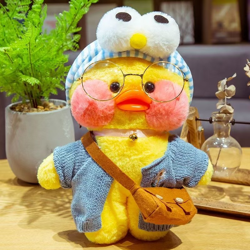 Lalafanfan Cafe Mimi Duck Plush Toy Cute Soft Stuffed Animal with Cartoon Bird Headband Gift for Kids Birthday Christmas