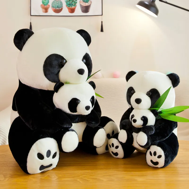 Giant Panda Doll Simulation Mother and Child Panda Plush Toy Doll Logo Custom
