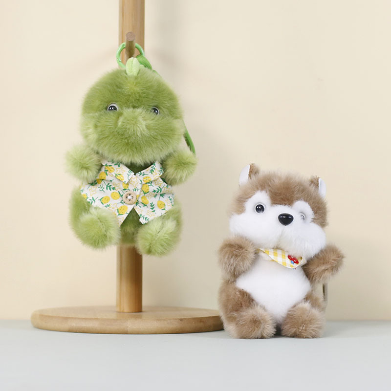 Wholesale Cartoon Dog Plush Keychain Pendant OEM Cute Fluffy Dinosaur Plushie Keyring Soft Doll Stuffed Animal Toy for Gift