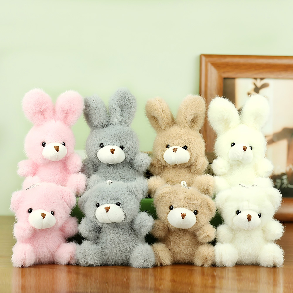 Wholesale Cute Bunny Keychains Custom Design Fluffy Rabbit Plush Toys Stuffed Animal Teddy Bear PP Cotton Promotion Gift