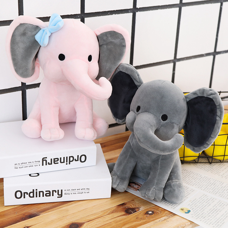Hot Sale 25cm Kawaii Nurse Elephant Plush Pillow Soft Grey Black Blue Big Ear Cute Kawaii Baby Stuffed Toy PP Cotton Stock