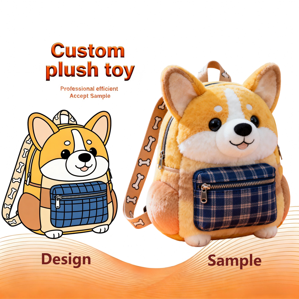 Juguetes De Peluche OEM/ODM Service Eco-friendly Material Corgi Backpack for Educational Toys Character Plush