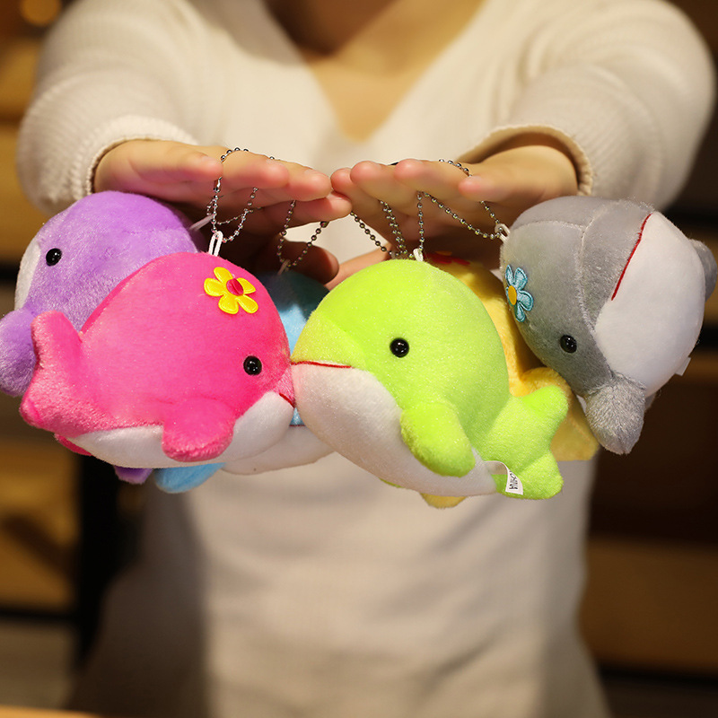 Factory Price Custom 12cm Cute Whale Plush Stuffed Animal Toys Mini Dolphin Plush Peluche Doll Keychain Dolphin Pendant