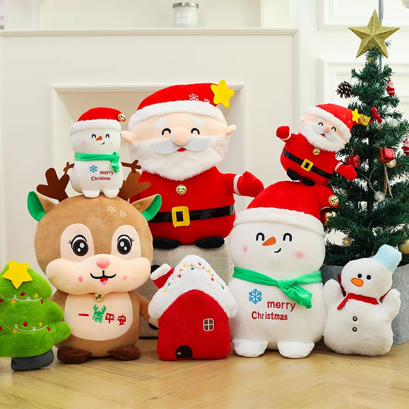 Christmas Promotional Set Plush Santa Tree Snowman Collection Soft Stuffed Toys