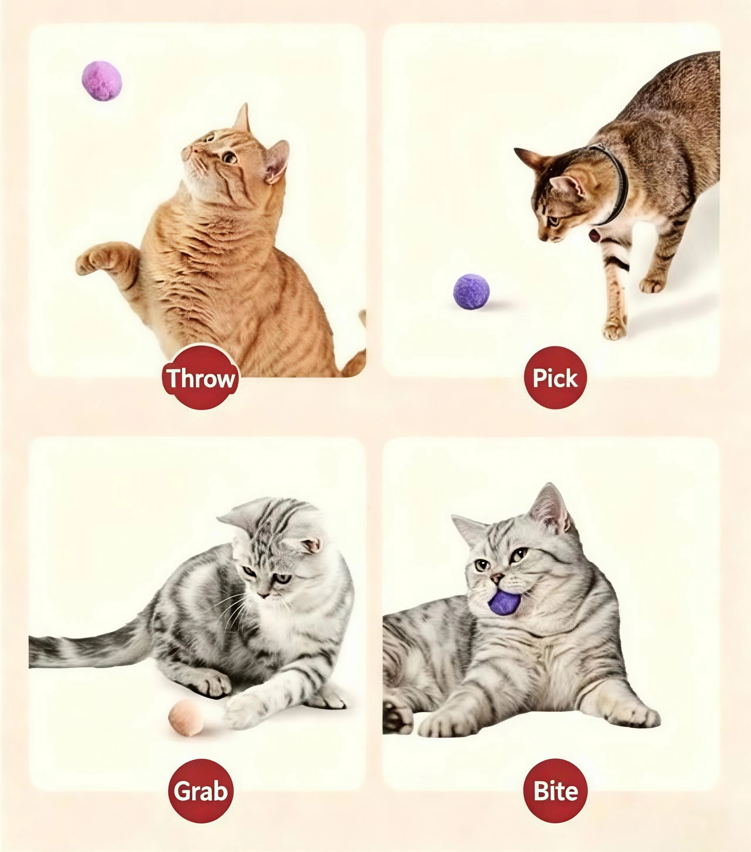 Cartoon Style Stocked High Elastic Polyester Plush Ball Colorful Handmade Soft Interactive Cat Toy Indoor Pet Playing