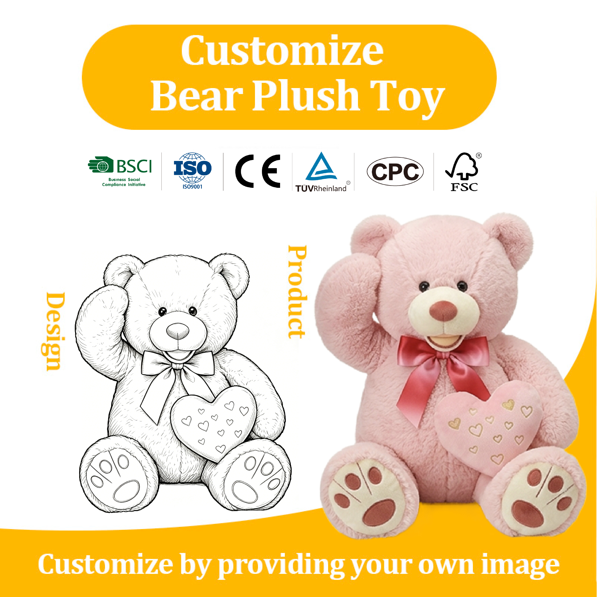 Eco Friendly Custom Plush Bear with Recycled Fabric Logo and Tailor-Made Kraft Box for Sustainable Brand