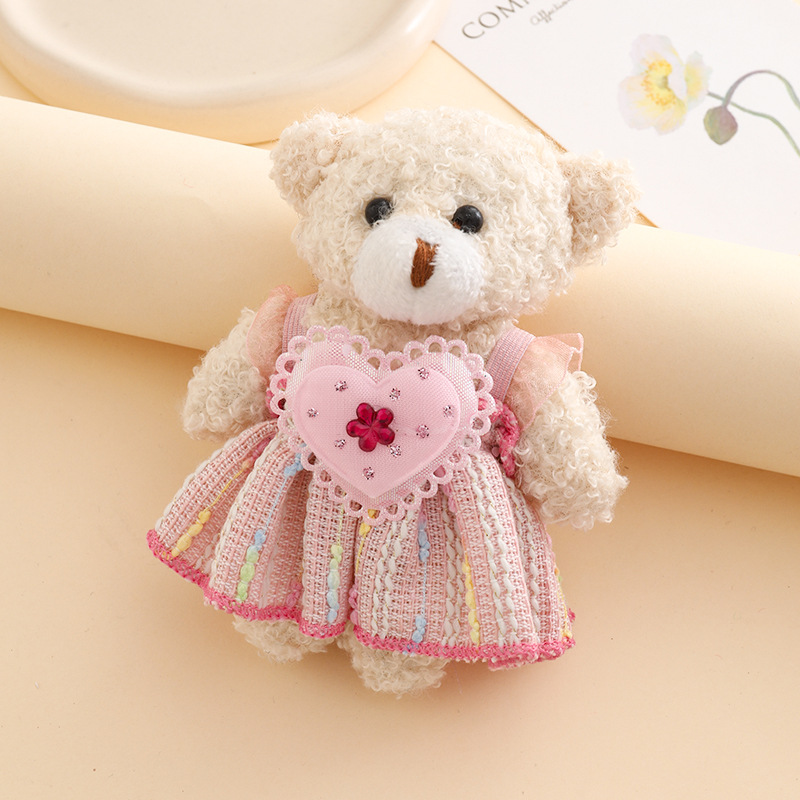 Cute Key Chain Stuffed Animals Toys Keychain Floral Burlap Bear Plush Doll Backpack Charm Ornaments Plushie Keychains Toys