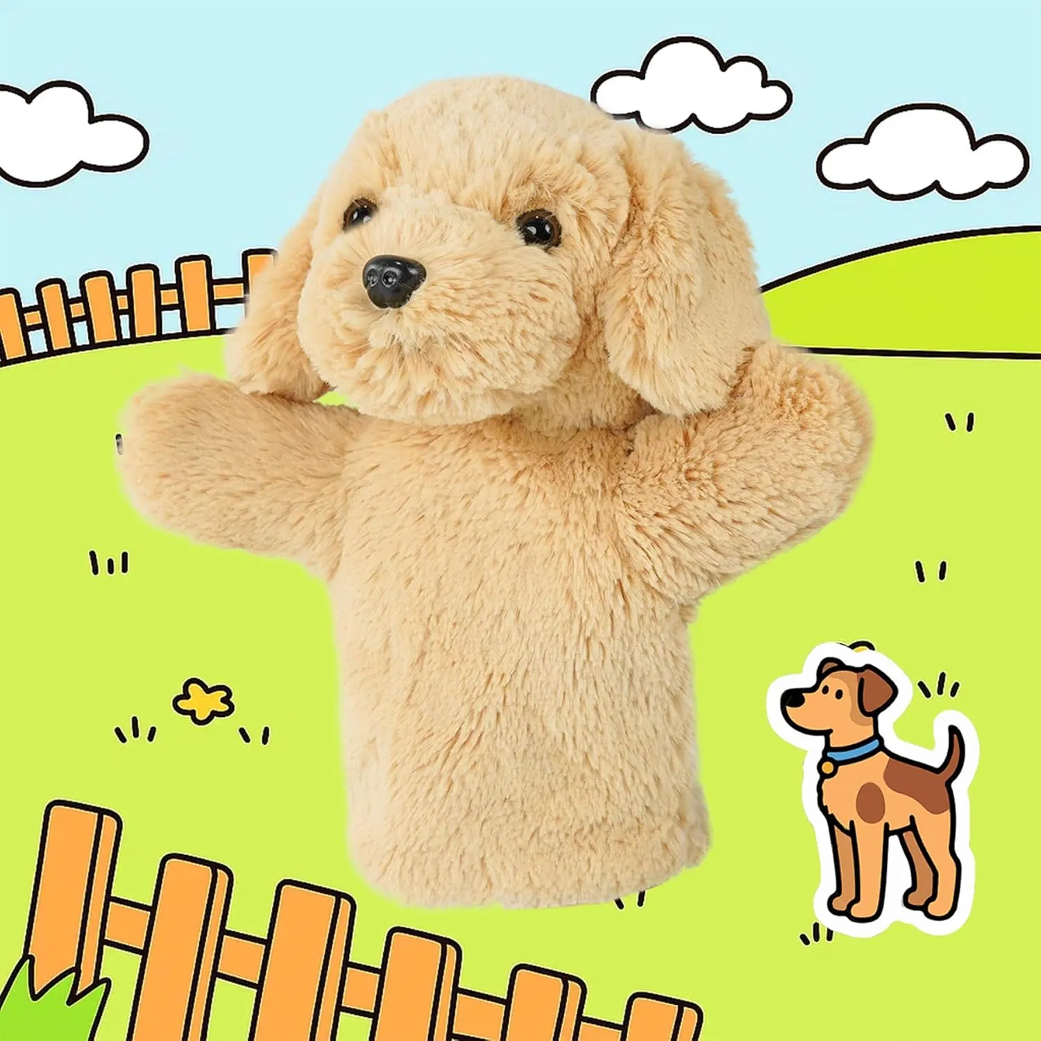 Dog Hand Puppet Domestic Animal Toy Educational Plush for Children Adults Kids Ages 4-8 Family Fun Interactive Play Storytelling Gift Dog
