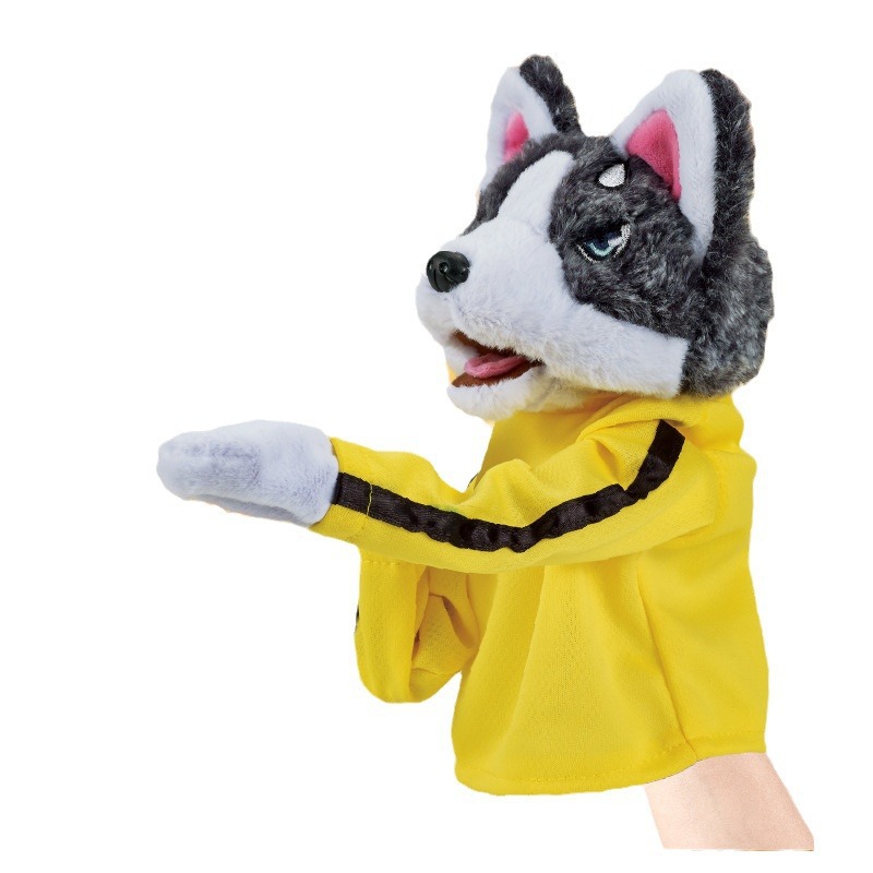 Boxing Dog Plush Toy Interactive Hand Gloves Performance Muppet Husky Animal Vocalizable Finger Doll 31cm-50cm for Youth
