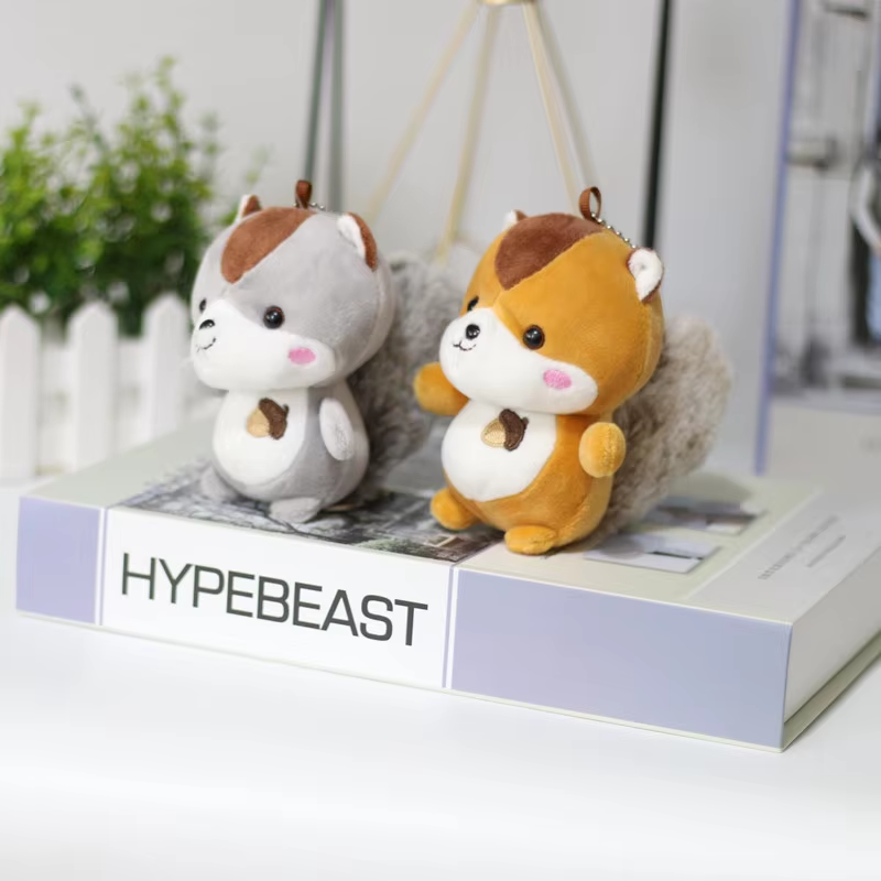 UYEAH Custom Design Mini Cartoon Squirrel Plush Keyring Doll Soft Stuffed Kids Animal Toy Keychain For Gift Car Mobile Phone Bag