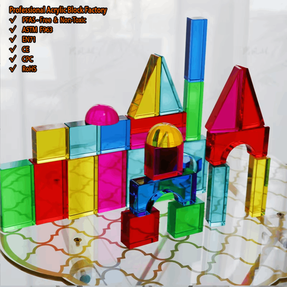 Montessori Acrylic Building Blocks Sets Geometric Sensory Toys for Kids, Educational STEM Learning Toys with Colorful Shapes
